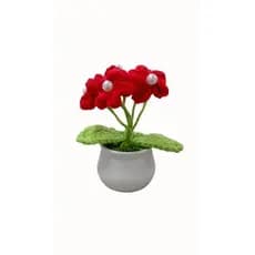 Flor Decorativa Croche Com Vasinho Plastico 10cm Duravel Para Decoracao
