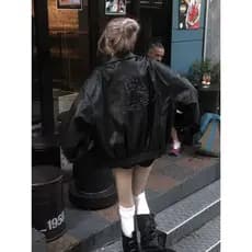 High-End temperamento jaqueta de couro preto feminino primavera outono solto mais magro olhar Retro All-Match roupas da