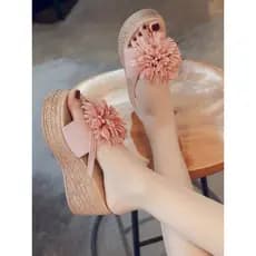 Chinelos de flores femininos de salto alto 2026 moda sandálias casuais All-Match estilo fada salto cunha aumentado Flip-