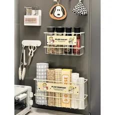 Rack de armazenamento magnético para geladeira, envoltório de plástico lateral, saco para manter fresco, cesta suspensa