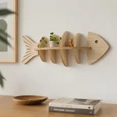 Divisória de madeira montada na parede, prateleira de espinha de peixe, ornamentos de todos os anos, decoração, estilo r