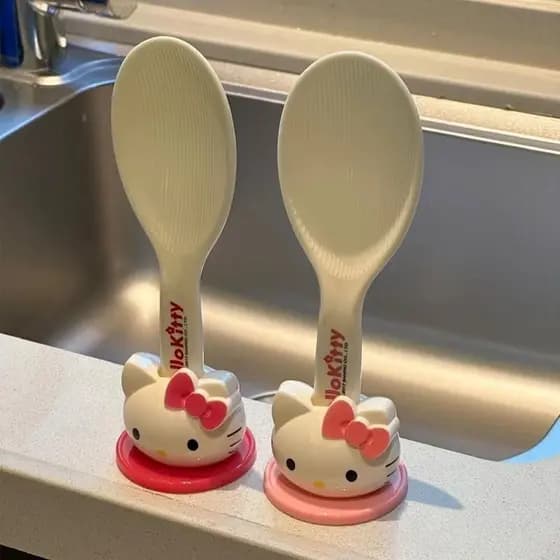 Kt colher de arroz gato grau alimentício Anti-escaldante seguro Vertical cozinha doméstica colher de arroz coreano bonit