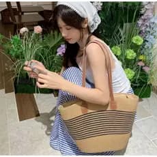 Bolsa Palha Grande Ombro e Lateral Férias Praia Piscina Dia a Dia Feminina