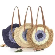 Bolsa Palha Redondo Grande Ombro e Lateral Férias Praia Piscina Dia a Dia Feminina