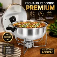 Rechaud Redondo Profissional Alumínio Buffet Festas Eventos Aquecedor Self-Service Bistro Premium