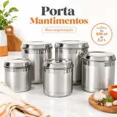Jogo Mantimentos 5 Peças Alumínio Polido e Escovado Reforçado Armazenamento de Alimentos