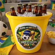 Kit 6 Balde Gelo 5,5L Plástico Resistente Personalizado Decorado Garrafas Festa Cerveja Adegas