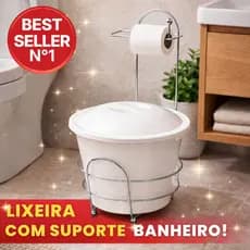 Lixeira Com Suporte Metal Cesto Plástico Multiuso Banheiro Lavanderia Decoração Casa Resistente