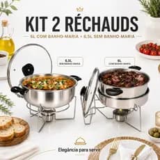 Kit 2 Rechaud Redondo Profissional Buffet Aquecimento Alimentos Banho Maria Recepções Festas