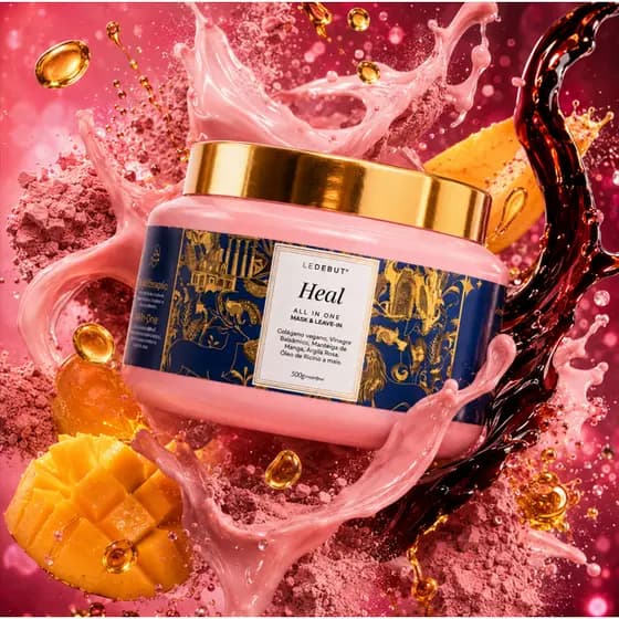 Máscara & Leave-in de Argila Rosa, Acidificante Elimina o Frizz, Brilho e Hidratação Heal Ledebut - 500g Promoção