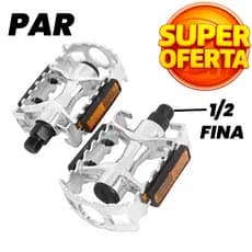 Pedal 1/2 rosca fina mtb alumínio polido esferado com refletor
