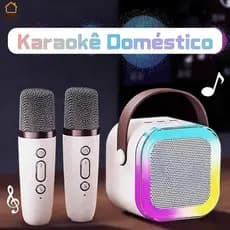 Caixa de Som Bluetooth Portátil com Microfone Karaokê Sem Fio Som HD LED Recarregável