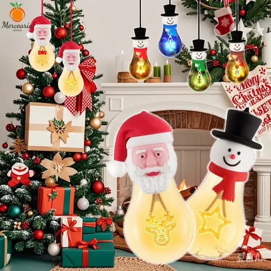 Luminária de Natal, Papai Noel, Decoração de Árvore de Natal, Boneco de Neve, Recarregável USB, 5V, Plástico, Resistente