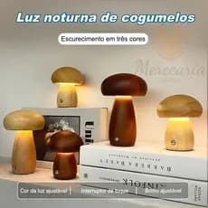 Luz noturna LED, em forma de cogumelo, três tons de cores, madeira maciça, mini luz noturna, interruptor de toque
