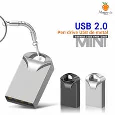 Mini Pen Drive USB 4GB/8GB/16GB/32GB/64GB Metálico USB 2.0 Transferência de Alta Velocidade, com Chaveiro