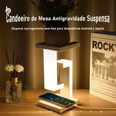 Candeeiro de Mesa LED Antigravidade Suspenso | Carregamento Sem Fio Android/iOS | Iluminação 3D Toque Sensível