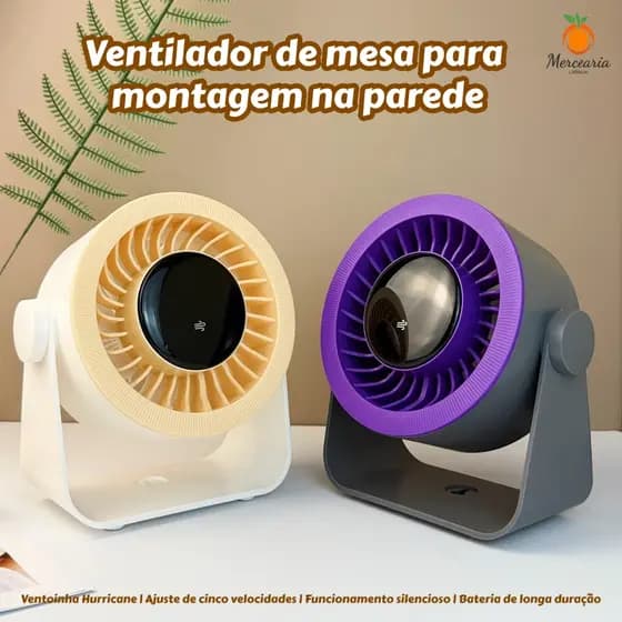 Ventilador de mesa recarregável, com 100 velocidades ajustáveis, possibilidade de montagem na parede e visor digital