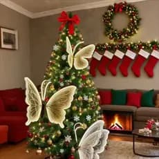 [60CM]Luzes decorativas de borboleta em LED, dinâmicas/estáticas, para árvore de Natal (com suporte incluso)