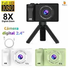 Câmera digital portátil HD CCD, zoom óptico de 8x, autofoco, pode ser usada para tirar fotos e gravar vídeos, 1080P, 4K