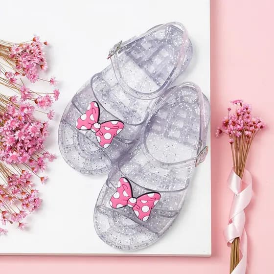 Sandália Infantil Menina Laçinho Minnie Glitter Leve Macia Antiderrapante Promoção
