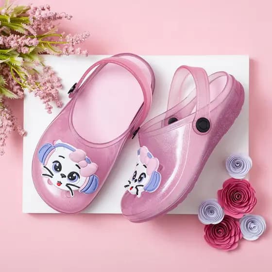 Sandália Babuche Infantil Menina Transparente Rosa Glitter Gatinha Fofa Antiderrapante Promoção