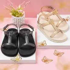 Sandália Birken Infantil Menina Borboleta Preta e Dourada Glitter Leve Macia Antiderrapante Promoção