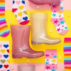 Kit Galocha + Meia Cano Alto Bota Infantil Menina Varias Estampas Glitter Confortável Macio Leve Promoção Volta as Aulas