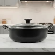 Panela Grande Frigideira Antiaderente 5,9L WOK Caçarola c/ Tampa de Vidro Teflon 30cm