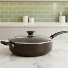 Frigideira Grande Antiaderente Teflon 30cm WOK com Cabo Reto Tampa de Vidro