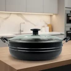Panela Antiaderente com Tampa de Vidro 30cm  WOK Alça Caçarola Silver Lines Premium