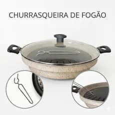 Churrasqueira de Fogão com Grelha Portátil 32cm com Tampa de Vidro