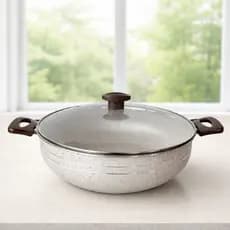 Panela Frigideira Antiaderente Wok Grande c/ Tampa de Vidro Caçarola Detalhes Pratas