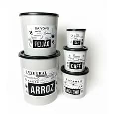 Kit 5 Potes de Mantimentos Organizadores para Cozinha de Plástico