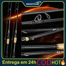 ✨Sougayilang 💪Vara de Pesca Carbono 2 Peças Punho Cortiça/EVA | Alta Resistência Arremesso e Spinning 1.8M Fishing Rod