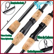 SOUGA Pesca Spinning Casting de Carbono 1.8m 2 Seções Punho de Cortiça Resistente Leve Para Pesca de Água Doce e Salgada