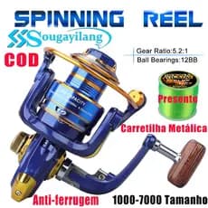 Sougayilang🎣Molinete 12BB Relação 5.2:1, Carretel de Alumínio para Pesca em Água Doce e Salgada Linha Nylon🧵Presente
