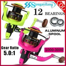 🎀 Sougayilang ✨ 12BB 5.0:1 Molinete de Pesca Spinning com Manivela Dobrável e Intercambiável para Esquerda/Direita