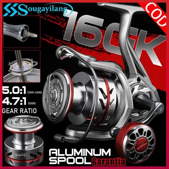 🎣 Sougayilang 🏆 Molinete J20C Drag 16KG Carretel Alumínio Manivela Esquerda/Direita Pesca Mar Rio Pesca Pesada
