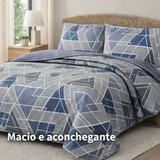 Kit Colcha Cobre Leito Dupla Face 3 Peças Com Porta Travesseiro Estampada algodão