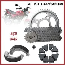 Kit Relação Transmissão Cg Titan 150 + Lona Freio + Coxim Coroa Fan 150 Completo