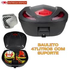 Baú Bauleto Moto 47 Litros com Suporte Universal Modelo G47 Lente Vermelha Gow