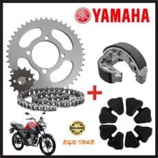 Kit Relação /Transmissão/Tração/YBR 125 + Coxim Da Coroa + Patins Lona De Freio ANO 2000 Até 2012