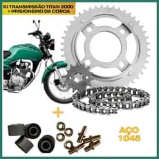 Kit Relação Transmissão Tração Titan 2000 À 2008 +  Kit Prisioneiro  bucha da Coroa Completo Aço 1045
