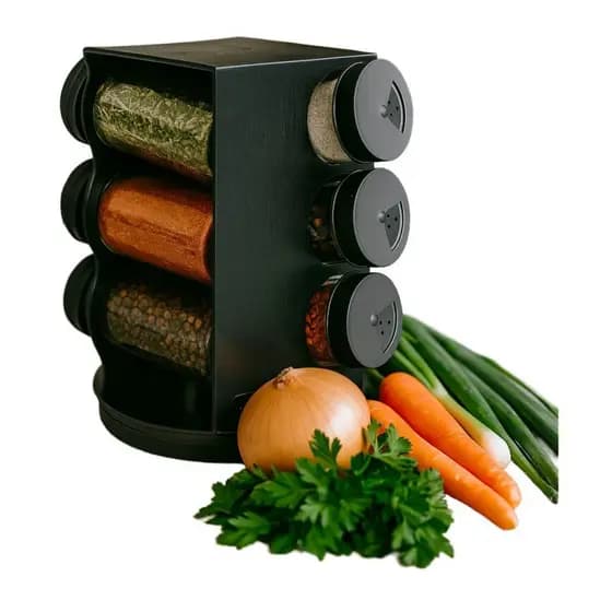 Porta Condimentos Giratório Plástico Preto com 06 Potes 80ml cozinha temperos