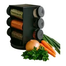 Porta Condimentos Giratório Plástico Preto com 06 Potes 80ml cozinha temperos