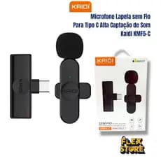Microfone de Lapela Sem Fio Kaidi KMF5-C Tipo-C Wireless USB-C para Gravação, Live, Aulas e Entrevistas
