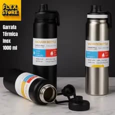 Garrafa Térmica Inox de Água 1 Litro 34 Oz com Isolamento Duplo Frio 24h Quente 8h
