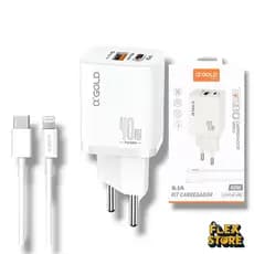 Carregador Turbo Completo 40W 2 entradas USB e Tipo C α’GOLD CA42-6 com Cabo iPhone Lightning | PD QC 3.0 | Bivolt