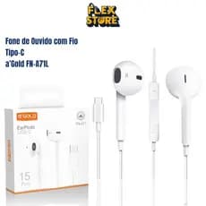 Fone de Ouvido com Fio α’GOLD Pro FN-A71L Tipo-C 16 Pro Com Microfone e Controle de Volume Som Estéreo