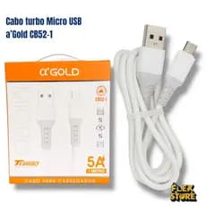 Cabo Micro USB Turbo 5A 1 Metro Reforçado α’GOLD CB52-1 Carregamento Rápido